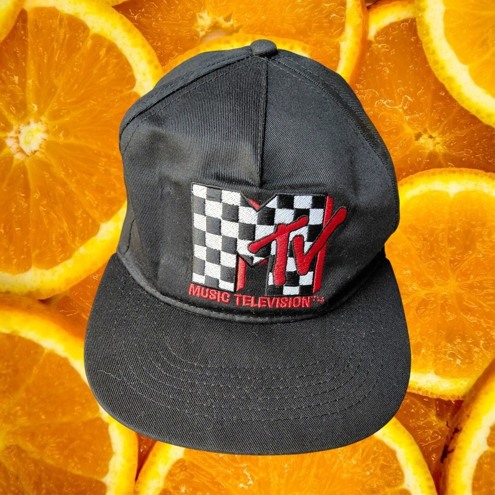 MTV Music Television Snapback Hat Black Red Embroidered‎ Checkerboard Logo